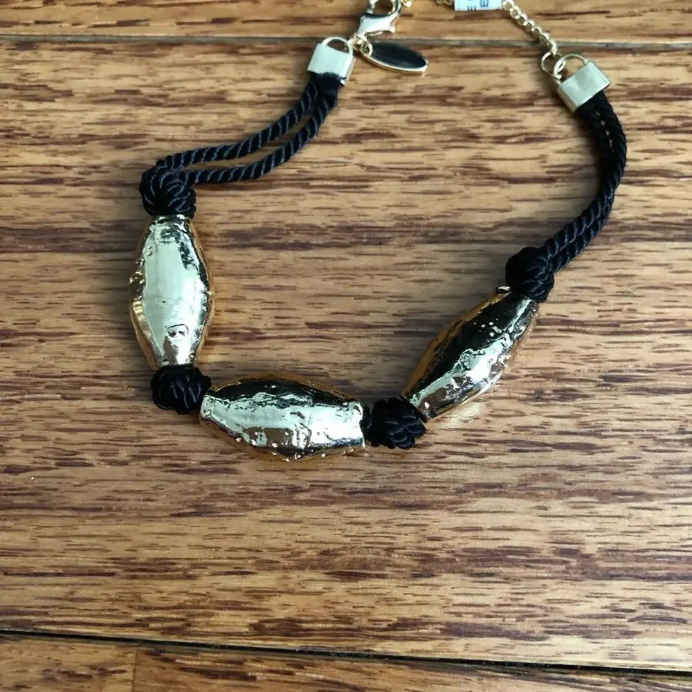 Anthropologie Gold-Toned Black Cord Classic Casual Simple Bracelet NWT